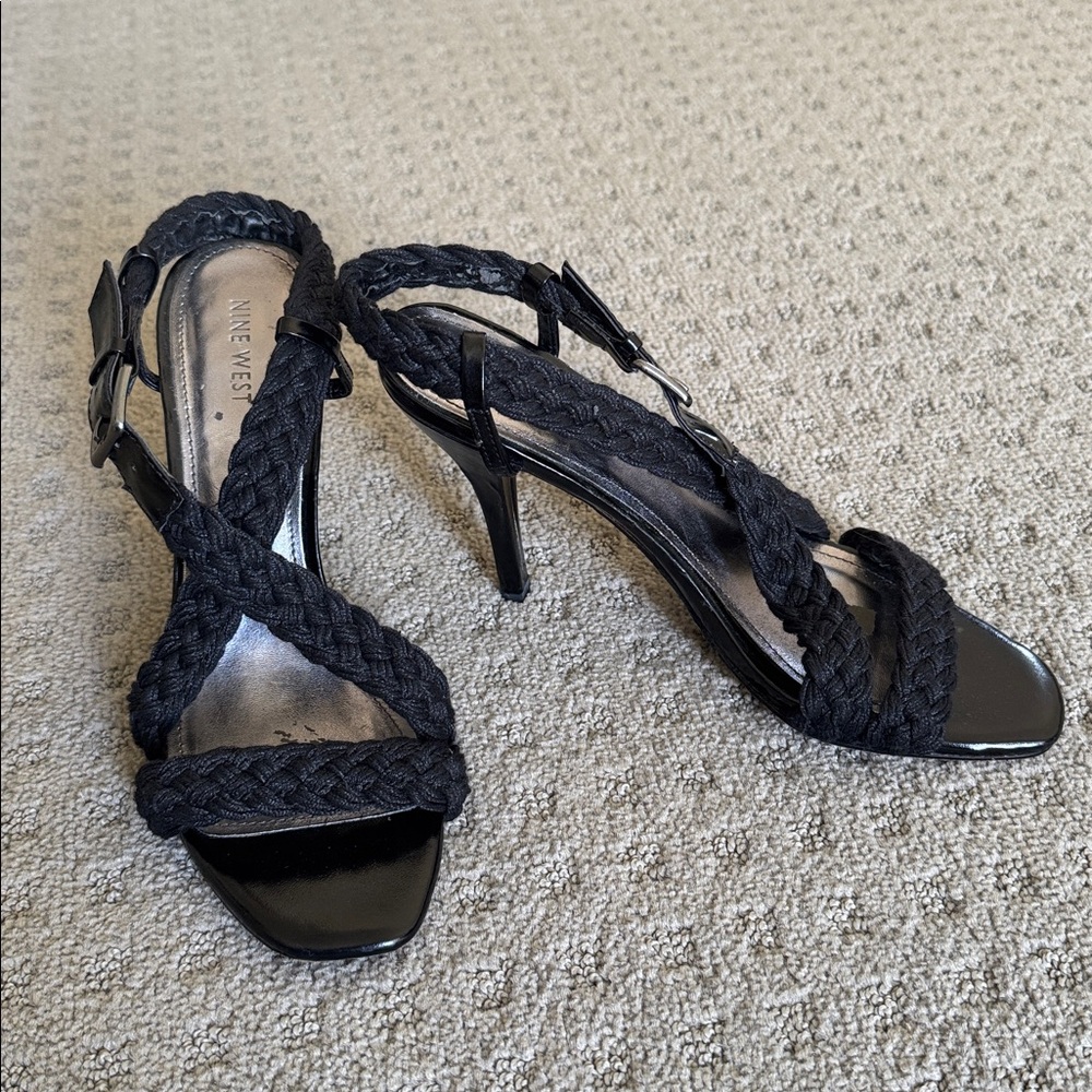 Nine West Black Braided Slingback Heels with Buckle